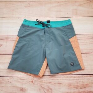 Roark Board Shorts Mens Medium Gray Orange The Boatman Surf Swim Quick Dry